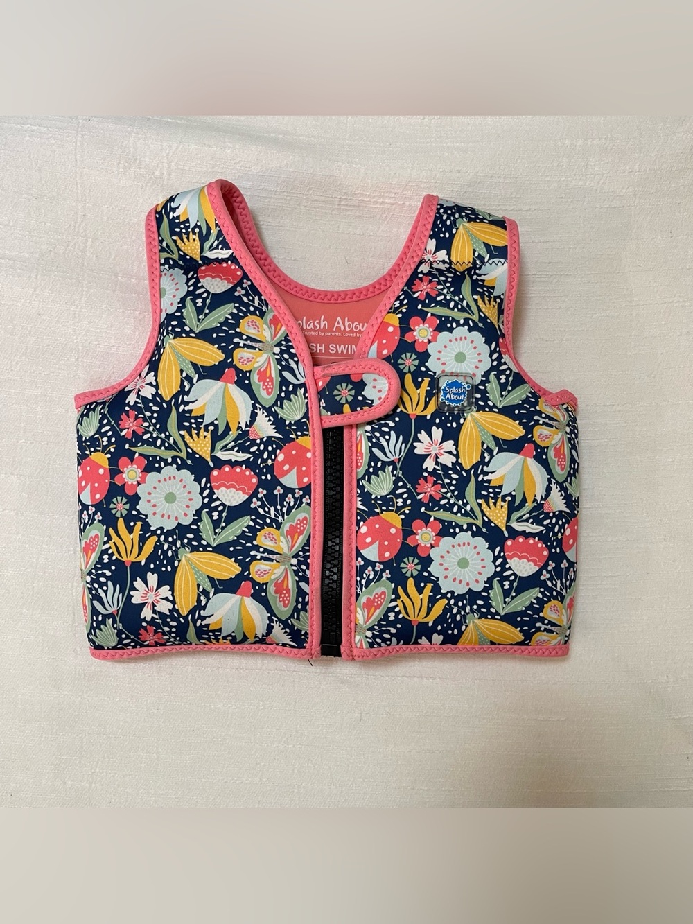 Kids Floral Swim Vest in Navy with Pink Trim